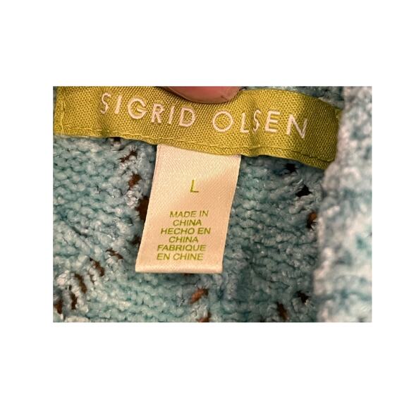 Sigrid Olsen Women's Size Large Aqua Chenille Long Sleeve Cowl Neck Sweater - Picture 2 of 7